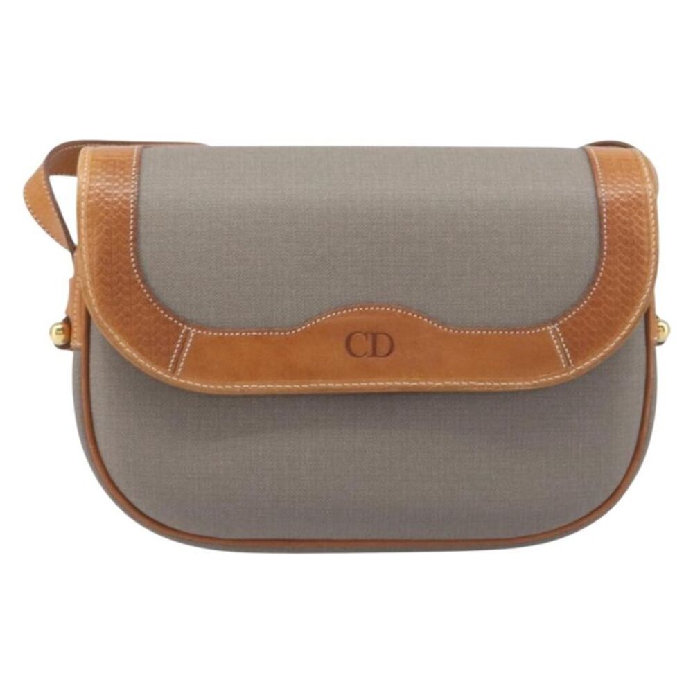 Christian Dior Vintage Cd Logo Canvas And Leather Gray Canvas Shoulder Bag Bag